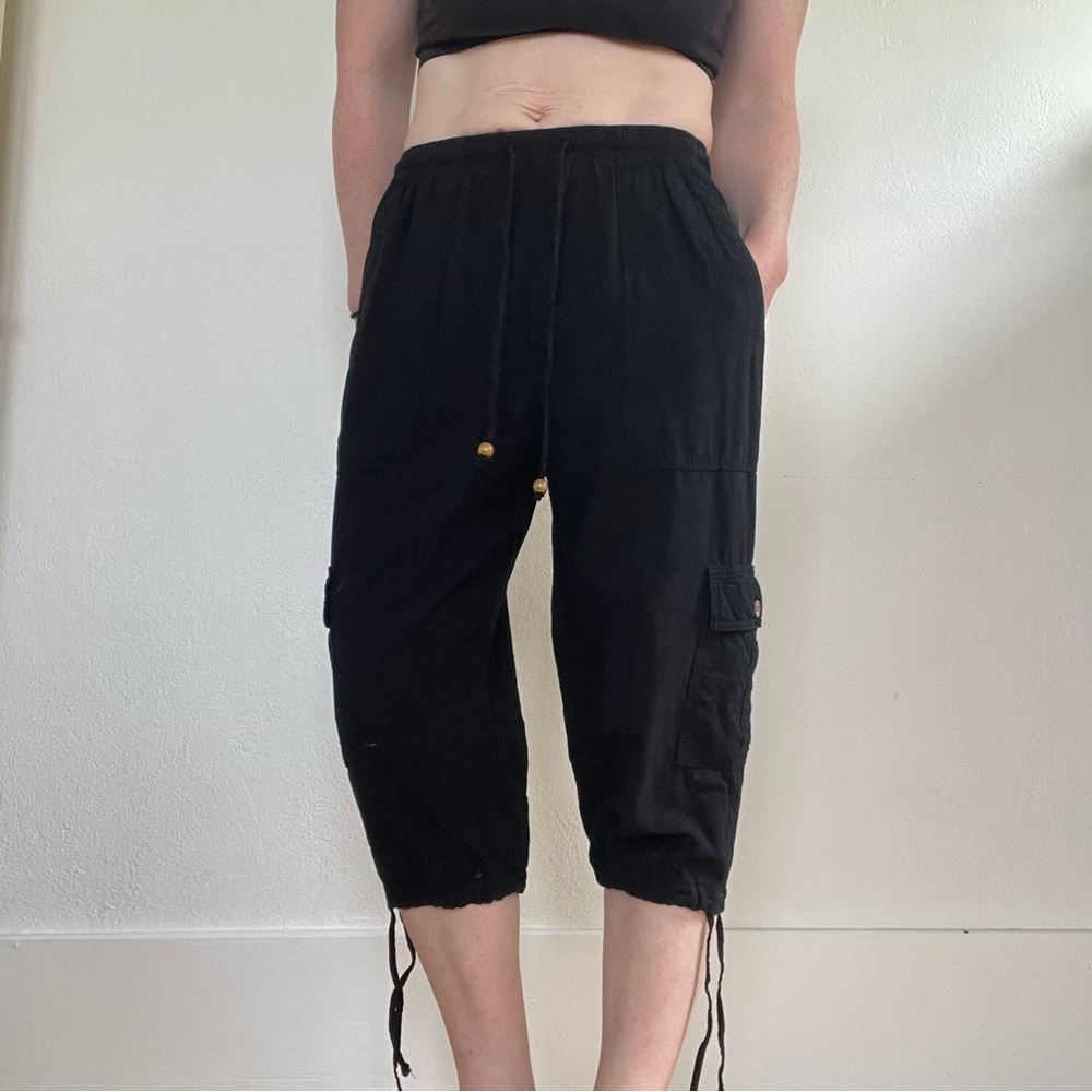 Organic Cotton Cotton Collection Black cotton cargo capri pants